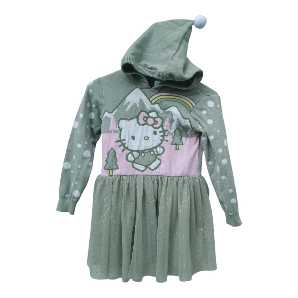 Hello Kitty By Sanrio Pastel Green and Pink Hooded Dress Girl Size S